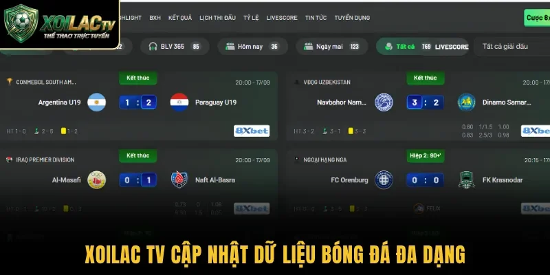 Xoilac TV cập nhật dữ liệu bóng đá đa dạng