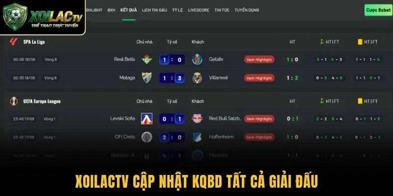 Xoilactv cập nhật KQBD tất cả giải đấu